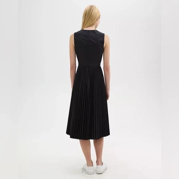 Theory Poplin Pleated Midi Dress Poplin Cotton Blend - Picture 3 of 9